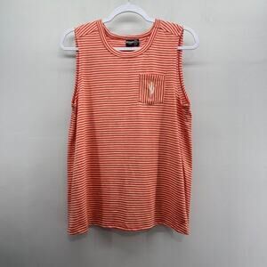 Cruel‎ Denim Tank Top Orange Stripe Flyaway Back Cactus Pocket Western